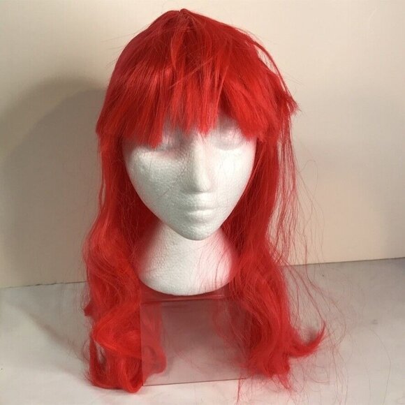 Wig Neon Red Long Bangs Theater Ariel Mermaid Cosplay Dress-up Halloween Costume - Picture 3 of 11